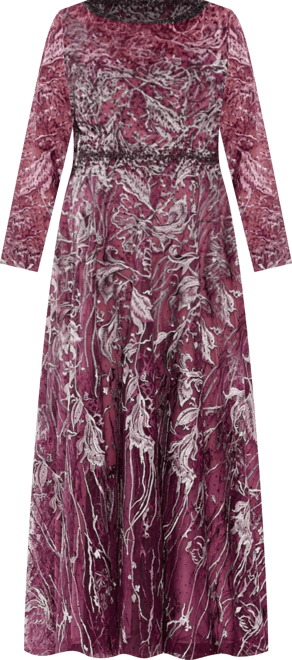 Women's Plus Size Long Sleeve High Neck Embroidered Gown