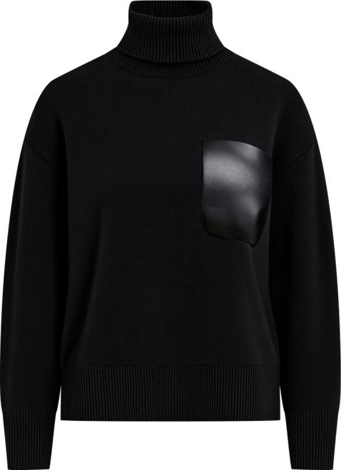 Women's Plus Size Faux Leather Pocket Turtleneck Sweater