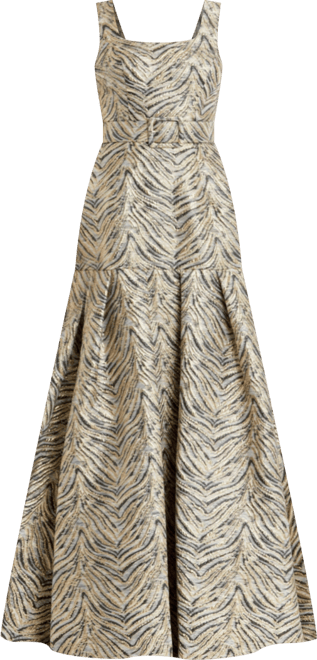 Women's Sleeveless Brocade Gown With Belt