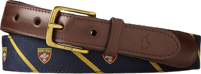 Leather-Trim Silk Jacquard Belt