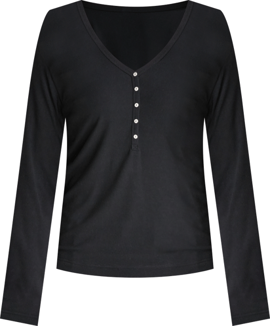 Women's Long-Sleeve Ribbed Henley Sleep Top Xs-3X, Created for Macy's
