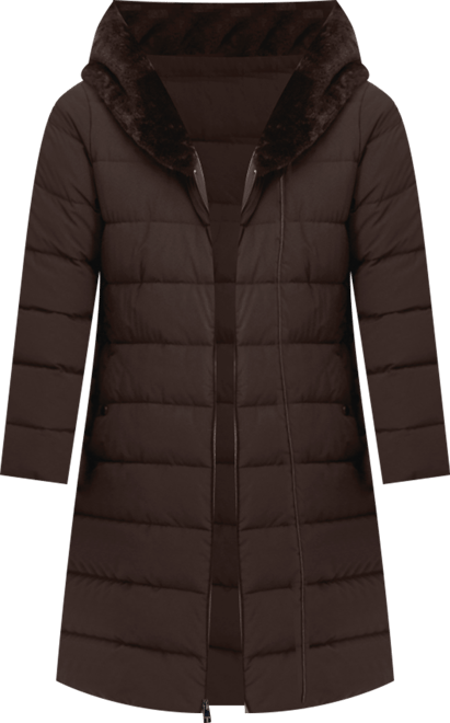 Women's Faux-Fur-Trim Hooded Belted Puffer Coat