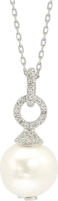 Suzy Levian Sterling Silver Pearl & White Sapphire Dangle Pendant