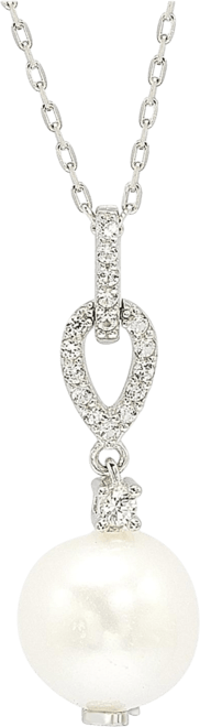 Suzy Levian Sterling Silver Pearl & White Sapphire Dangle Pendant