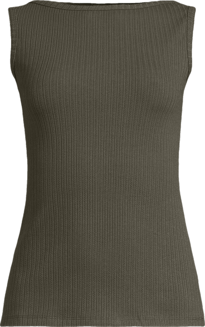 Women's Plus Size Sleeveless Pointelle Rib Boat Neck Tank