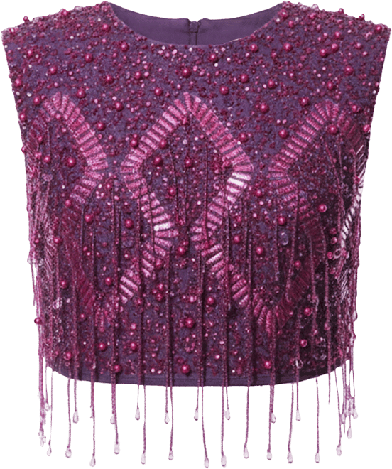 Women's Embellished Tassel Beaded Crop Top