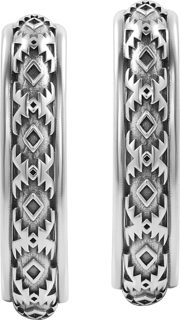 Sterling Silver Patterned J-Hoop 1 Inch Earrings