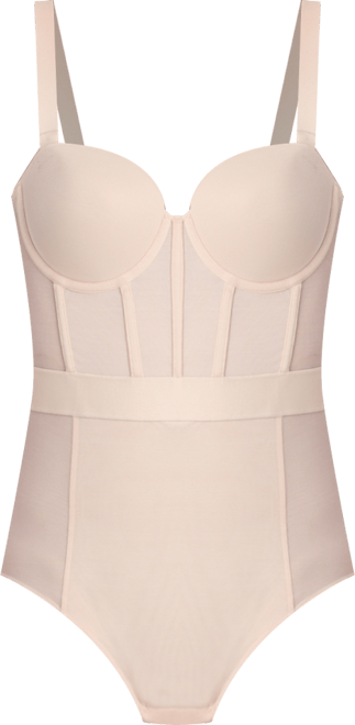 Women's Sheers Strapless Mesh-Panel Thong Bodysuit DK6008