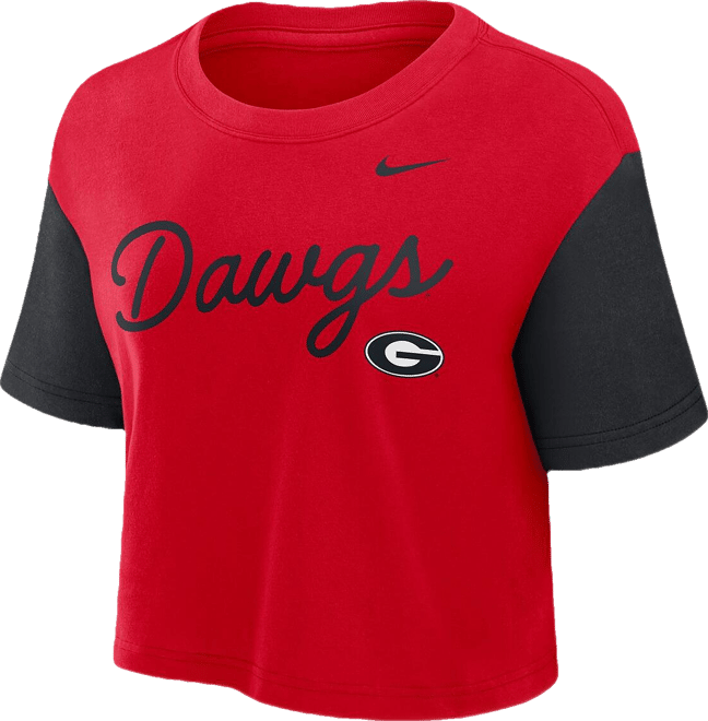Women's Red/Black Georgia Bulldogs Color-Block Script Performance Cropped T-Shirt