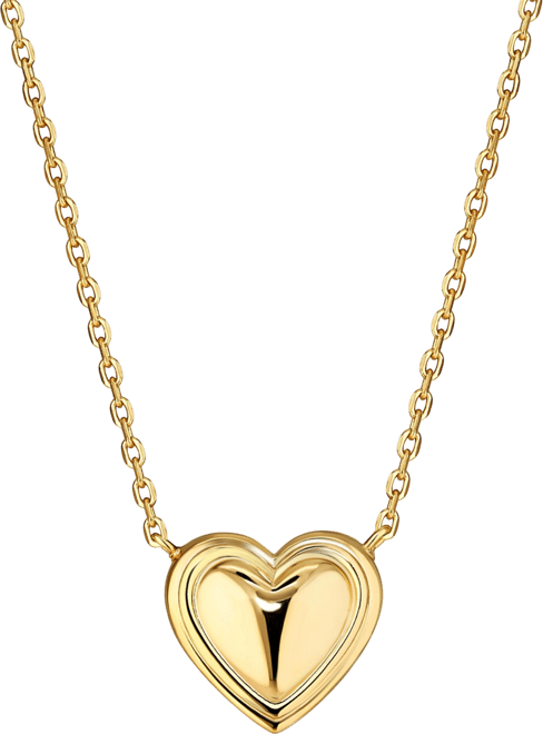 Contour-lined Heart Necklace in Gold Plated Sterling Silver, Adj 16/17/18 inch
