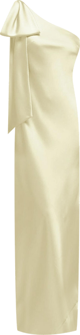 Women's One-Shoulder Bias-Cut Satin Maxi Dress with Cascading Shoulder Bow