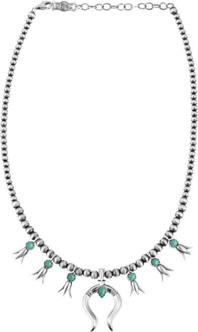 Sterling Silver Green Turquoise Beaded Squash Blossom Necklace, 16 to 19 Inches
