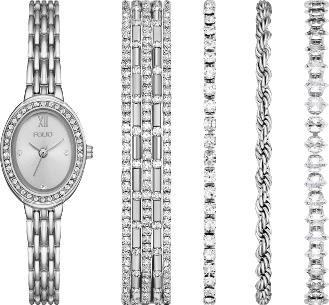 Women's Quartz Three-Hand Silver Alloy Watch Set, 23mm