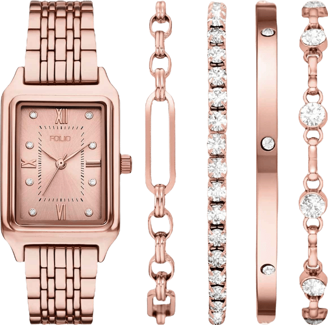 Women's Quartz Three-Hand Rose Gold Alloy Watch Set, 30mm