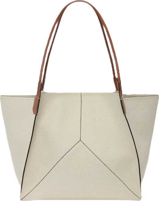 Large Victoria Tote In Ivory Canvas With Tan Leather