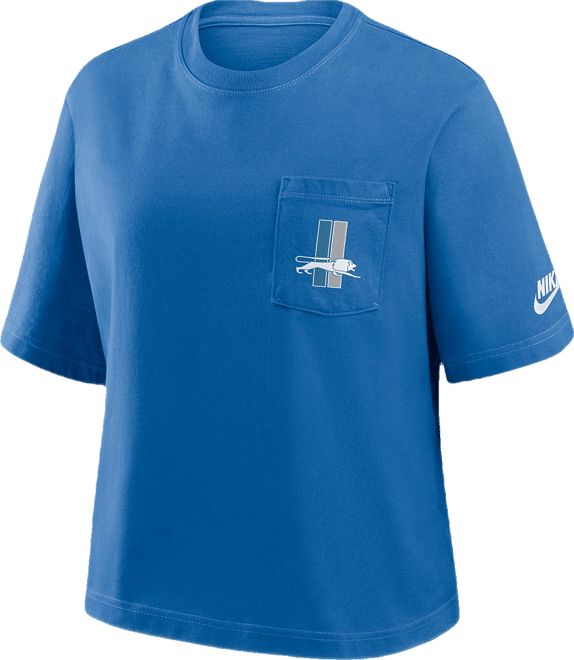 Women's Blue Detroit Lions Rewind Pocket Boxy T-Shirt
