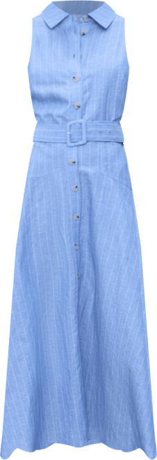Women's Striped Linen-Blend Shirt-Style Dress