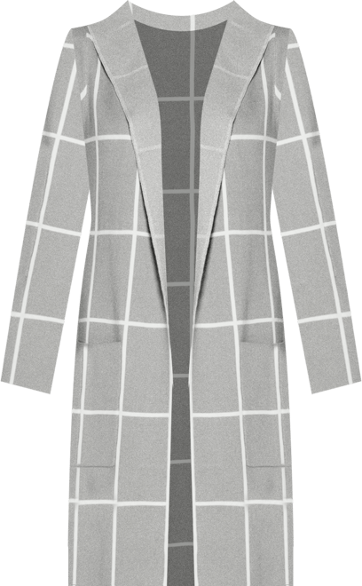 Women's Hooded Windowpane Plaid Coatigan Sweater