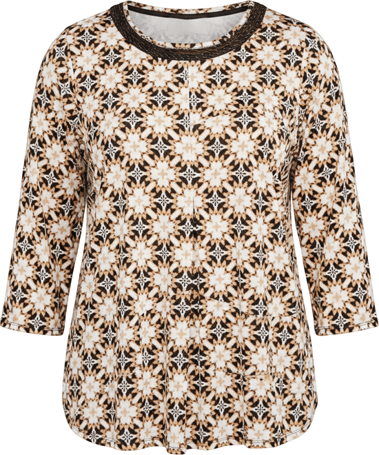 Plus Size Mesh Textured Geo Puff Print Top