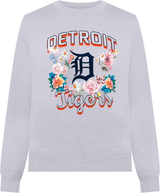 Women's Heather Gray Detroit Tigers Flowers Graphic Pullover Sweatshirt