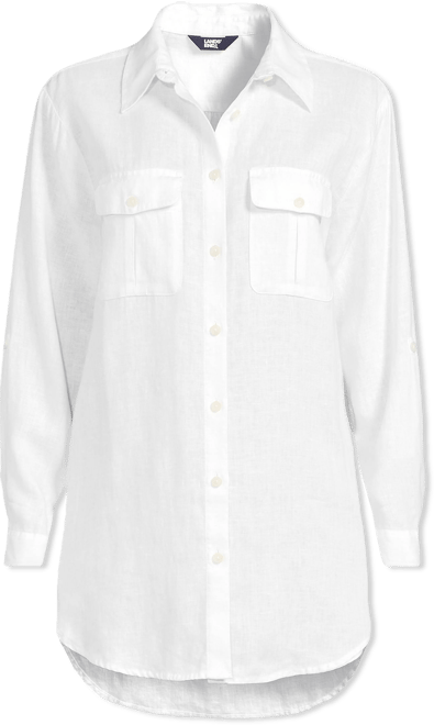 Plus Size Linen Roll Sleeve Relaxed Tunic Top