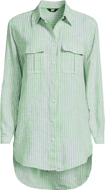 Plus Size Linen Roll Sleeve Relaxed Tunic Top