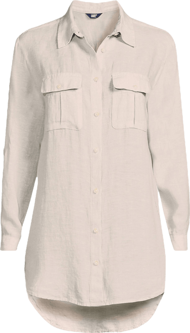 Plus Size Linen Roll Sleeve Relaxed Tunic Top