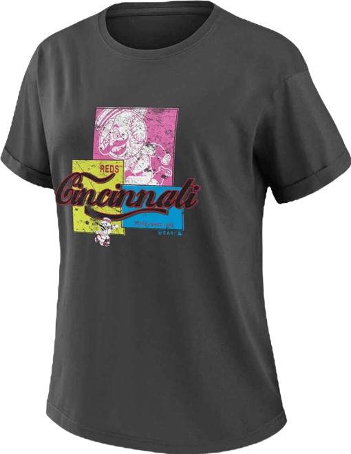 Women's Charcoal Cincinnati Reds Domestic Box Color Boyfriend T-Shirt