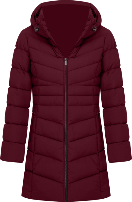 Women's 3/4 Hooded Stretch Puffer Coat