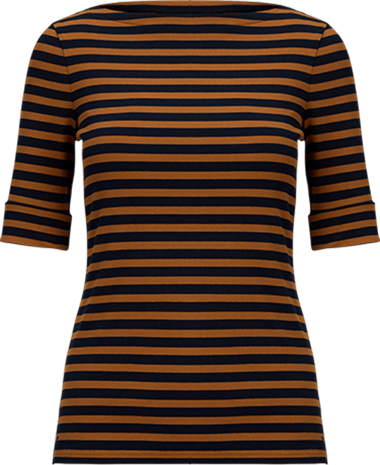 Petite Striped Stretch Cotton Boatneck Tee