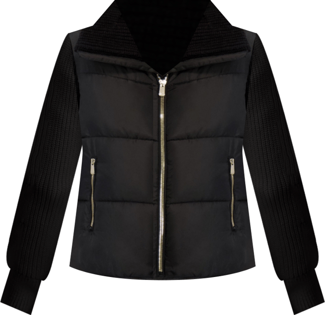 Women's Mixed Media Short Puffer with Knit Sleeves & Collar