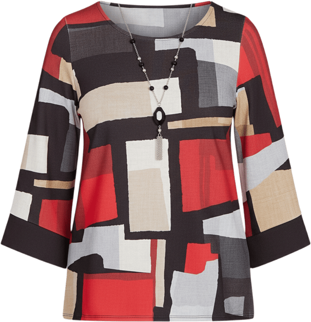 Women's Jet Setter Knit Colorblock Top with Necklace