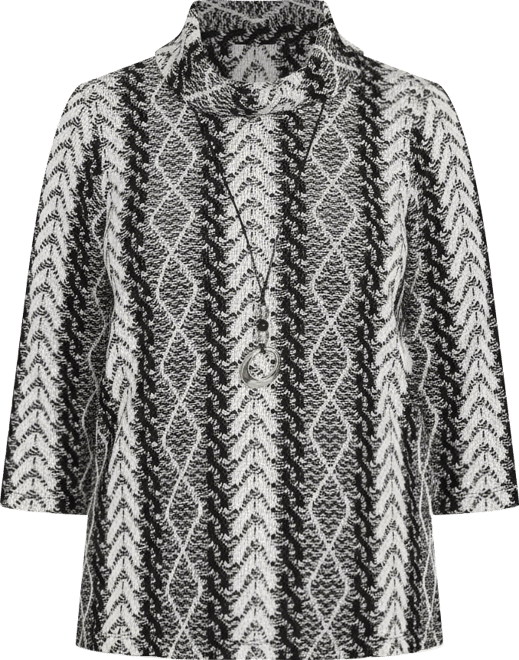 Women's Jet Setter Cable Jacquard Knit Top with Necklace