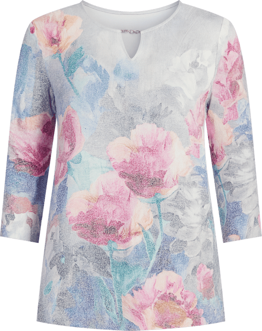 Women's Casual Vibe Floral Brushstroke Beaded Split Neck Top