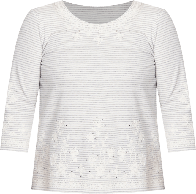 Women's Casual Vibe Embellished Striped Crew Neck Top