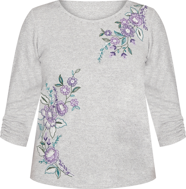 Women's Lake Champlain Embroidered Flowers with Side Tie Ruching Top