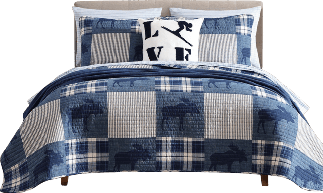 Moose Plaid Cotton Reversible 3-Pc. Quilt Set, King
