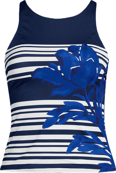 Women's D-Cup Tugless High Neck Strappy Back Tankini Swimsuit Top