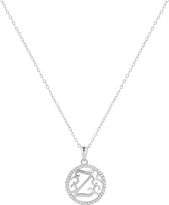 Cubic Zirconia Pave Monogram Z Pendant 18" Necklace in Sterling Silver, Created for Macy's