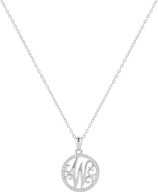 Cubic Zirconia Pave Monogram W Pendant 18" Necklace in Sterling Silver, Created for Macy's