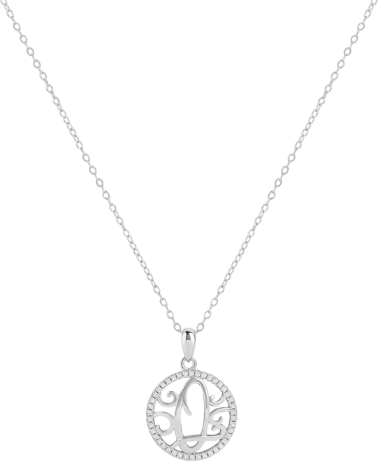 Cubic Zirconia Filigree Initial Q Monogram 18" Pendant Necklace in Sterling Silver, Macy's Exclusive