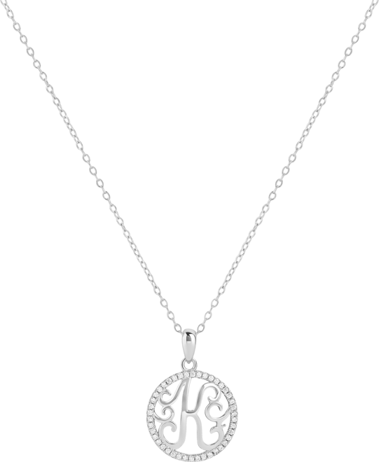 Cubic Zirconia K Initial Halo 18" Pendant Necklace in Sterling Silver, Created for Macy's