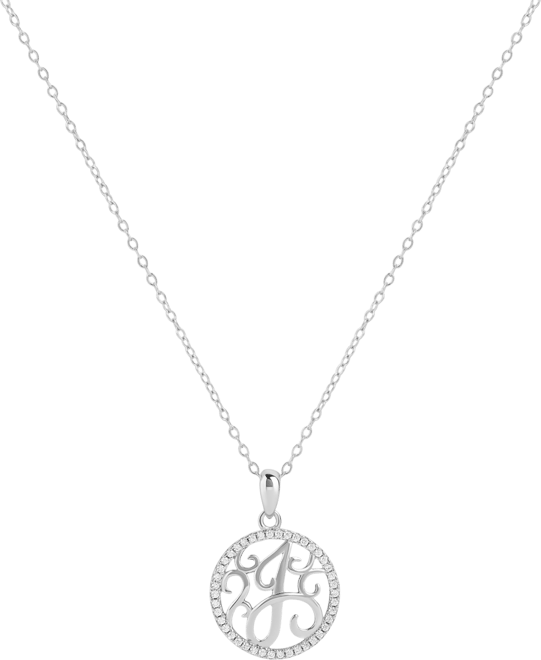 Cubic Zirconia Filigree Initial J Monogram 18" Pendant Necklace in Sterling Silver, Macy's Exclusive