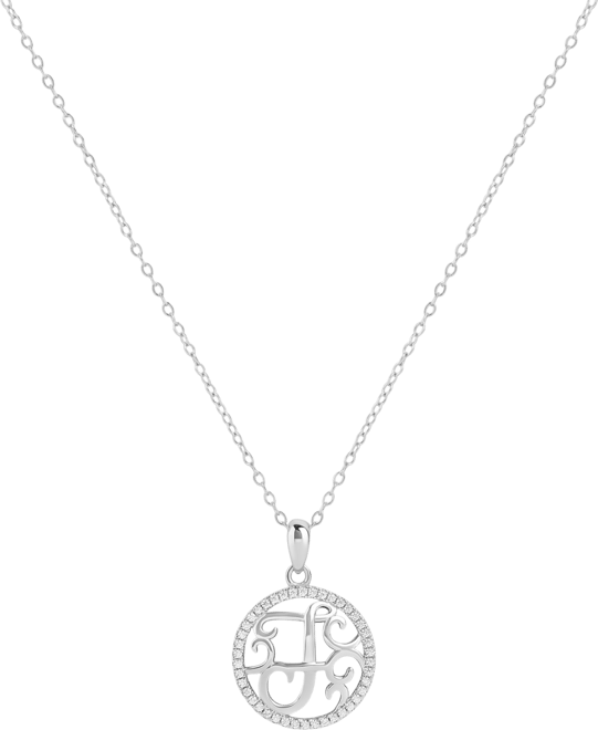 Cubic Zirconia F Monogram 18" Pendant Necklace in Sterling Silver, Created for Macy's