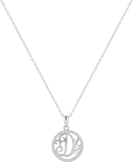 Cubic Zirconia D Monogram 18" Pendant Necklace in Sterling Silver, Created for Macy's