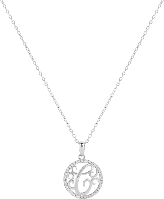 Cubic Zirconia C Monogram 18" Pendant Necklace in Sterling Silver, Created for Macy's