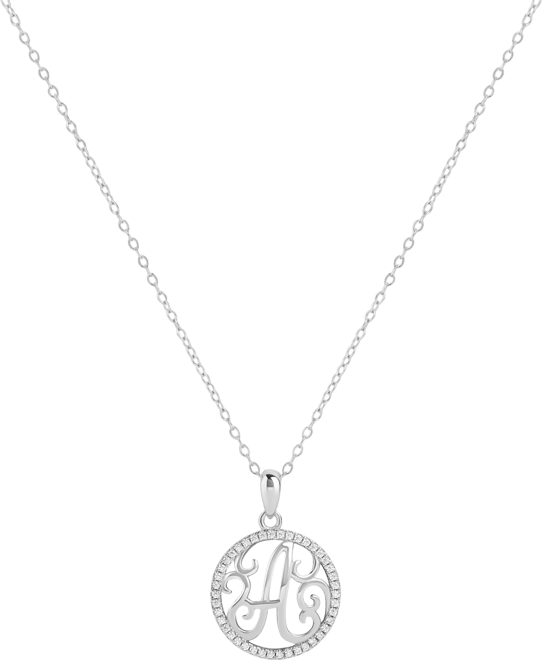 Cubic Zirconia A Initial Halo 18" Pendant Necklace in Sterling Silver, Created for Macy's