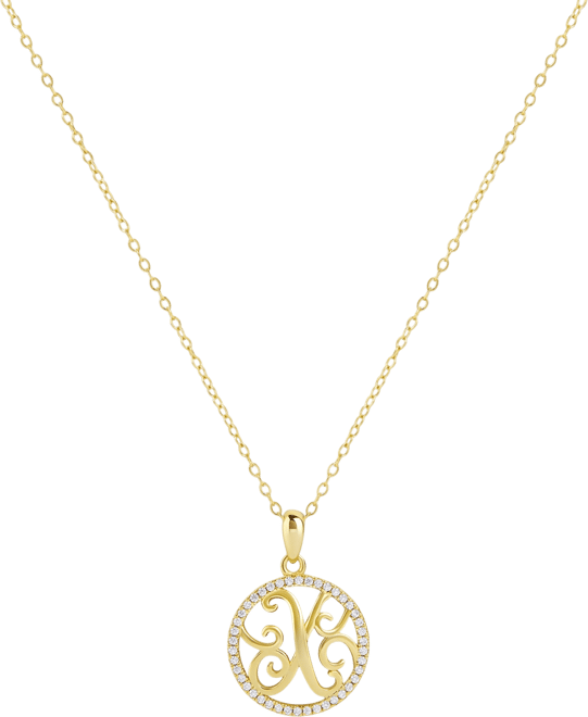 Cubic Zirconia Pave Monogram X Pendant 18" Necklace in 18k Gold Over Sterling Silver, Created for Macy's