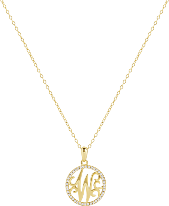 Cubic Zirconia Pave Monogram W Pendant 18" Necklace in 18k Gold Over Sterling Silver, Created for Macy's