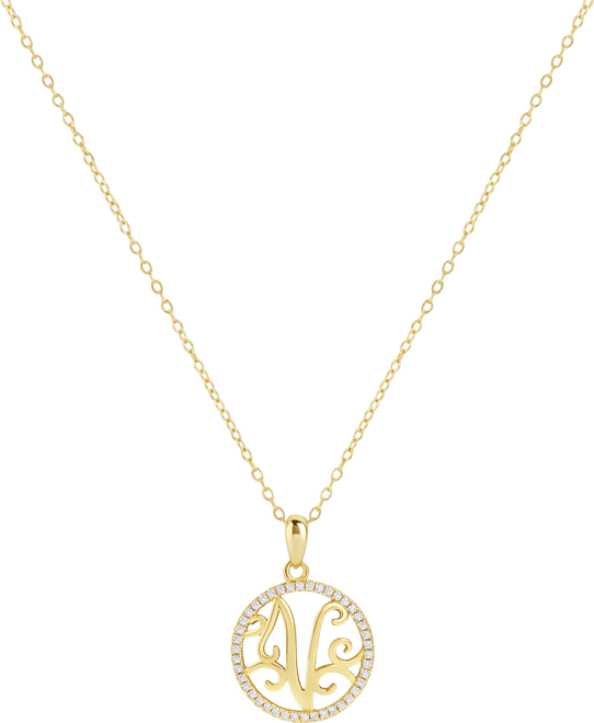 Cubic Zirconia Pave V Monogram 18" Pendant Necklace in 18k Gold Over Sterling Silver, Created for Macy's